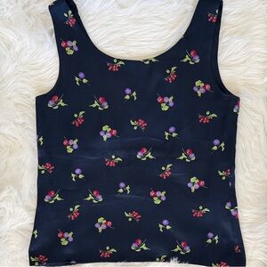 Valerie Stevens 100% Silk Navy Fruit-Print Sleeveless Tank Size PS